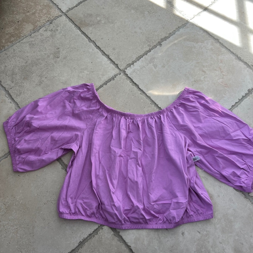 Old Navy Womens XXL Lilac Purple Off Shoulder Cotton Peasant Cropped Top Blouse - Picture 3 of 8